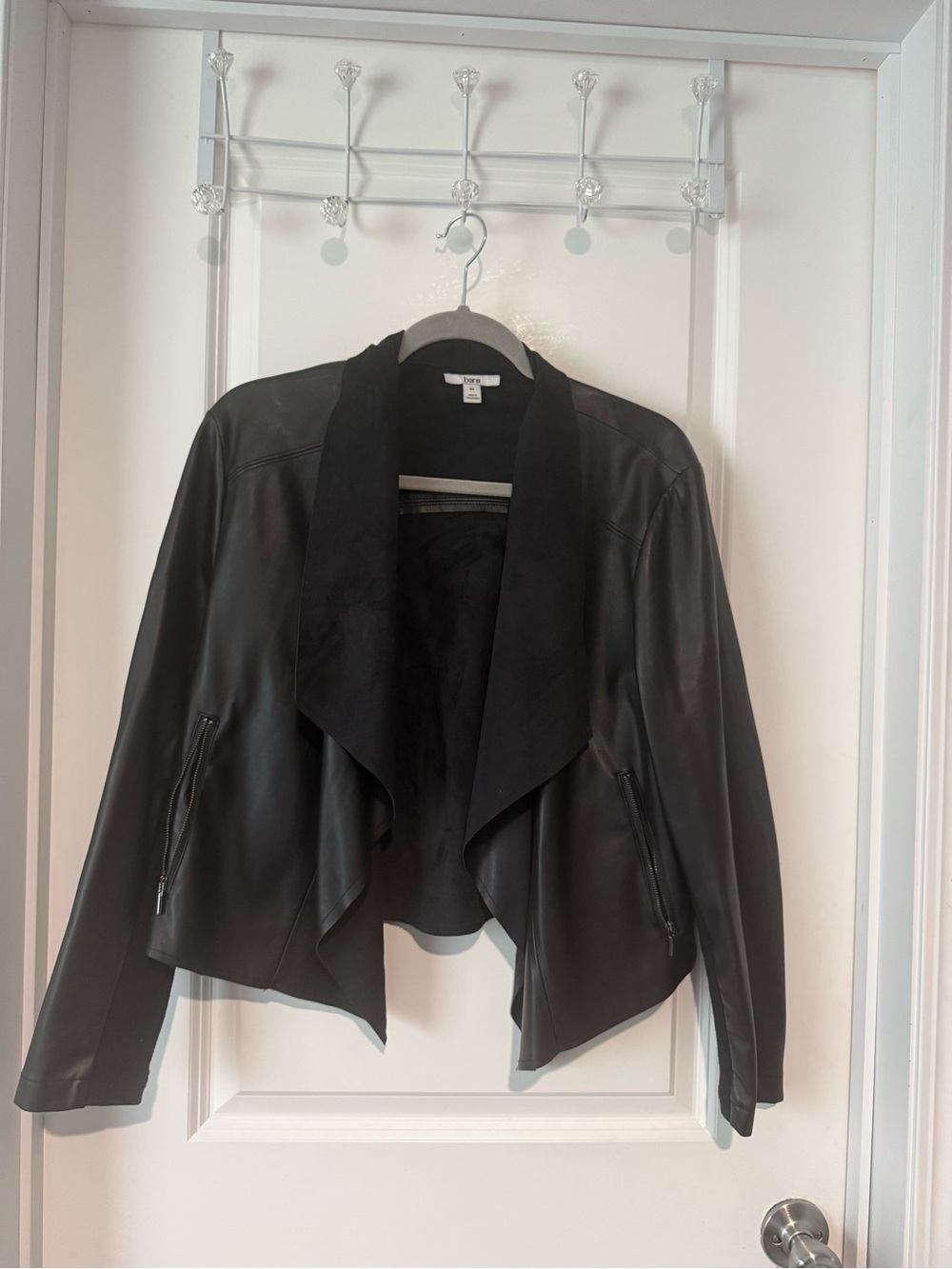 Bar III Black Draped Waterfall Leather Jacket